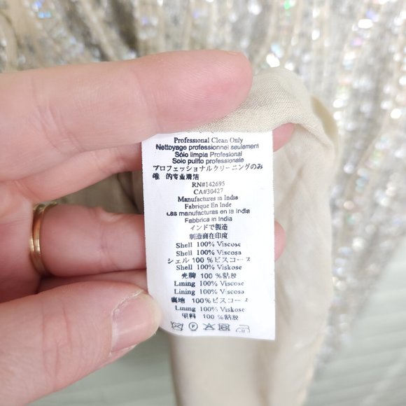 MLV Tyler Ivory Sequined Mini Dress Long Sleeve Backless Fully Beaded Lined S - Picture 7 of 7